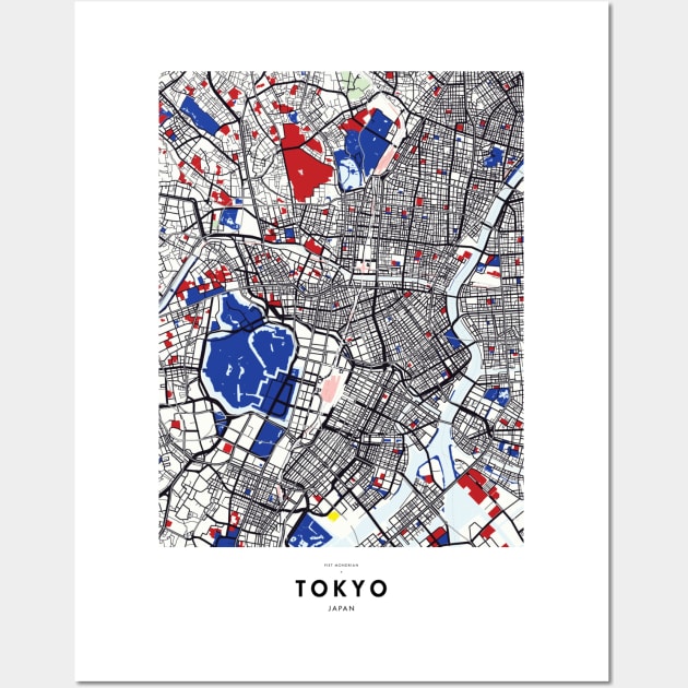 Tokyo (Japan) Map x Piet Mondrian Wall Art by notalizard